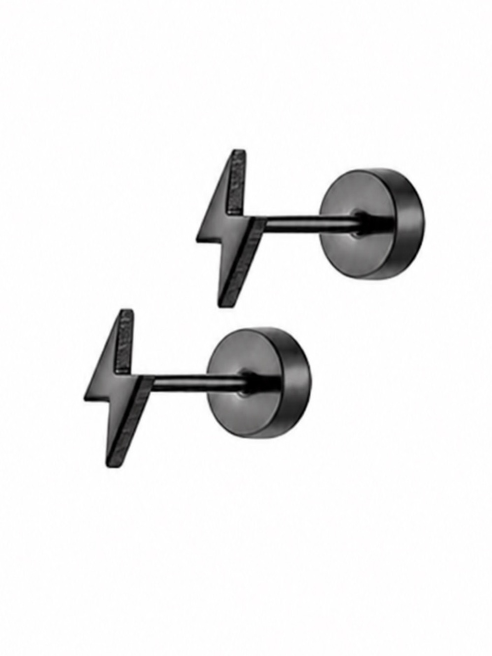 Black Lightning Bolt Flat Back Stud Earrings 20G Stainless Steel